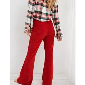 Aerie Groove-On Rib Velour Flare Pants XS Regular Red